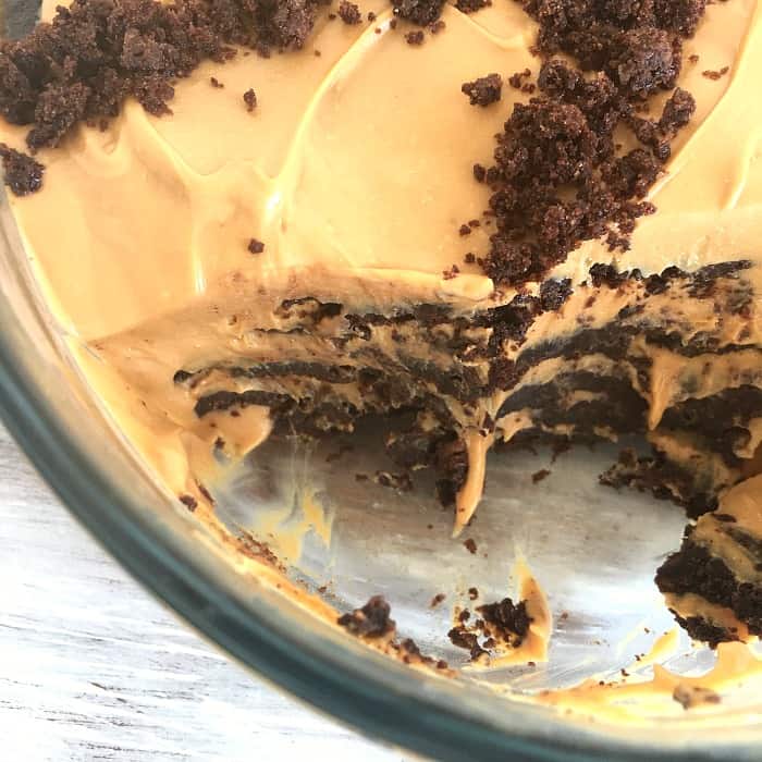 Inside view of Chocotorta on glass bowl