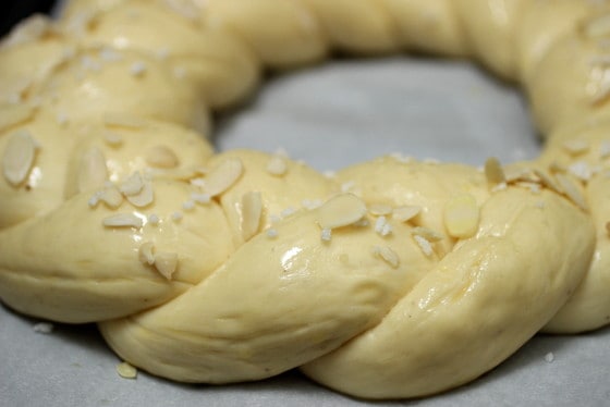 Close-up partial image of unbaked pulla braid