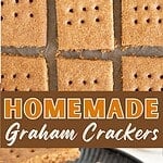 Brown and white text overlay on images of graham crackers and smores.