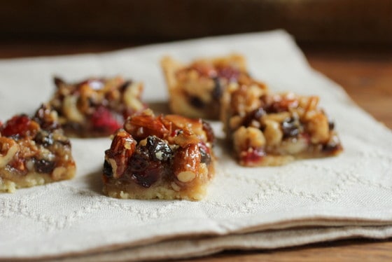 Loaded butterscotch bars on beige napkin