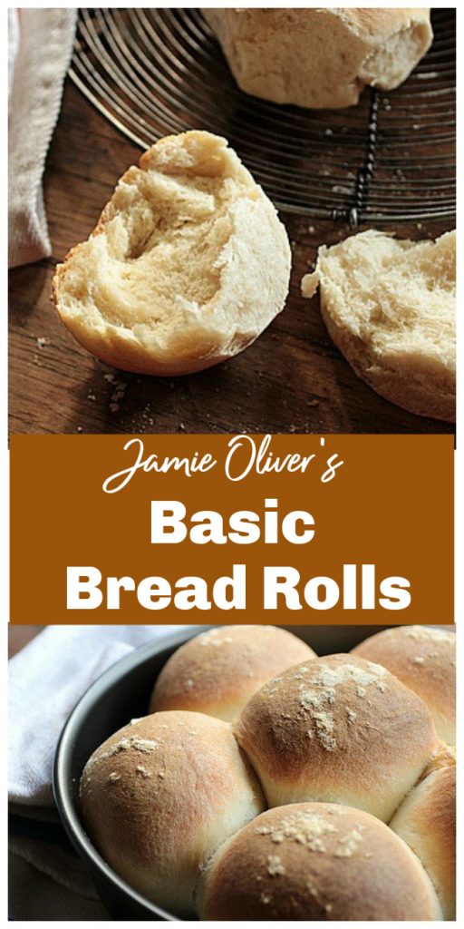 Bread rolls, whole and split, image collage with text