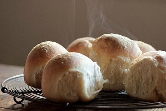 Warm Beer Bread Rolls on wire rack