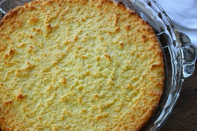 Baked Ricotta on a glass pie plate with no topping