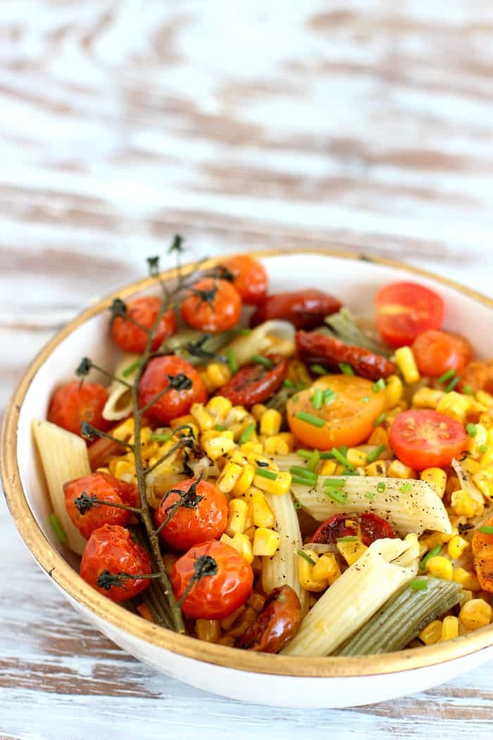 Roasted Corn Tomato Pasta Bowl