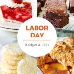 Four image collage with orange text overlay featuring desserts for Labor Day.