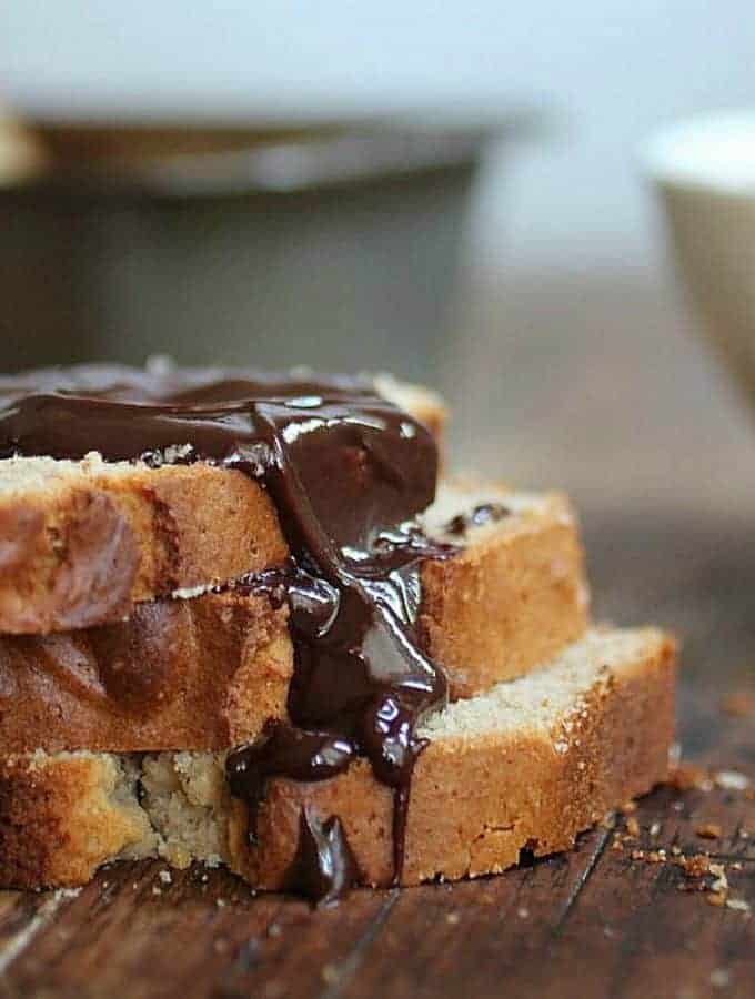 Peanut butter bread with chocolate sauce