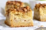 apple crumble coffee cake square on white surface