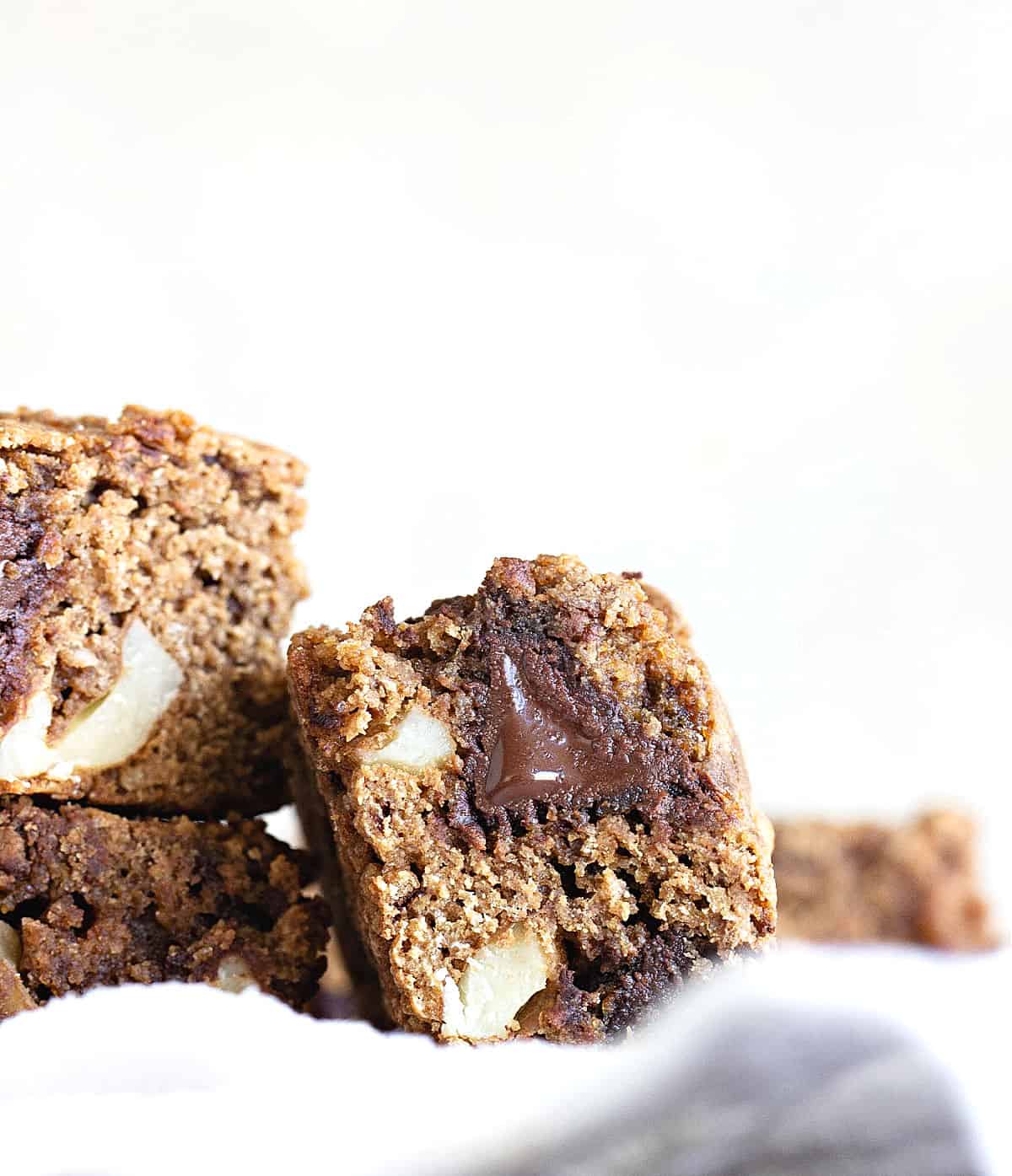 Three cookie blondies with white background. 