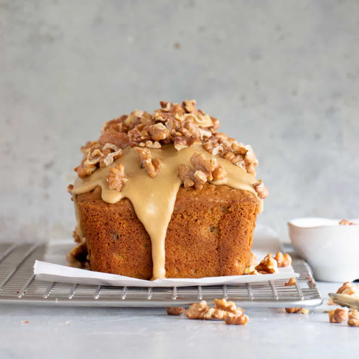 Coffee glazed walnut loaf bread.