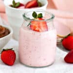 Individual serving of easy strawberry dessert, cheesecake style.