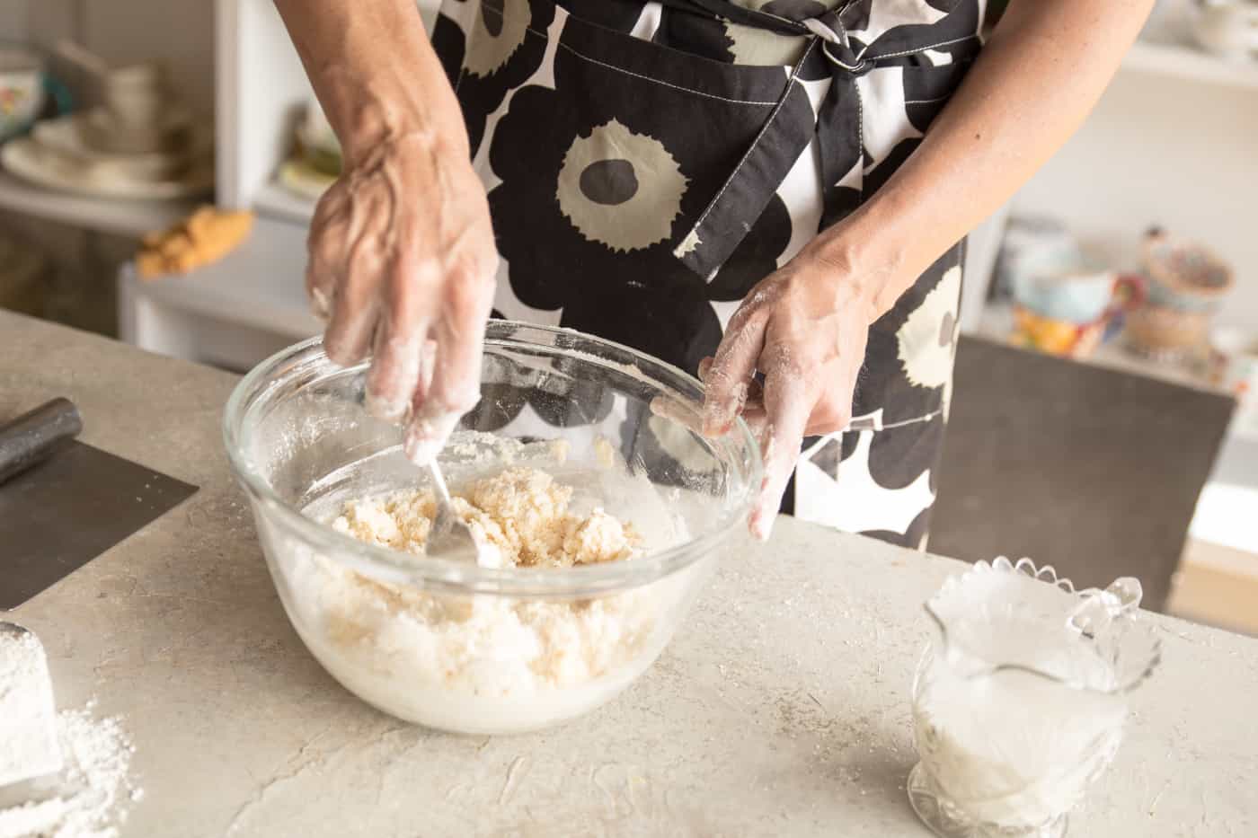 Mixing scone dough with a fork 