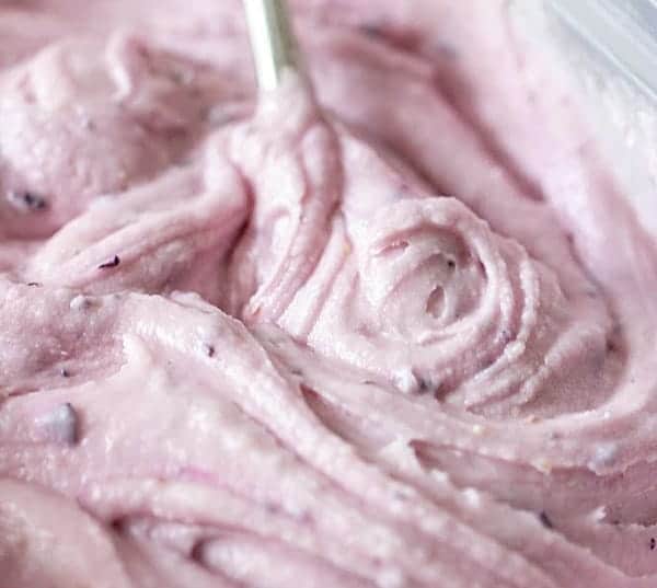 Close-up of Blueberry cream cheese frosting.