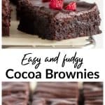 Collage with squares of cocoa brownies