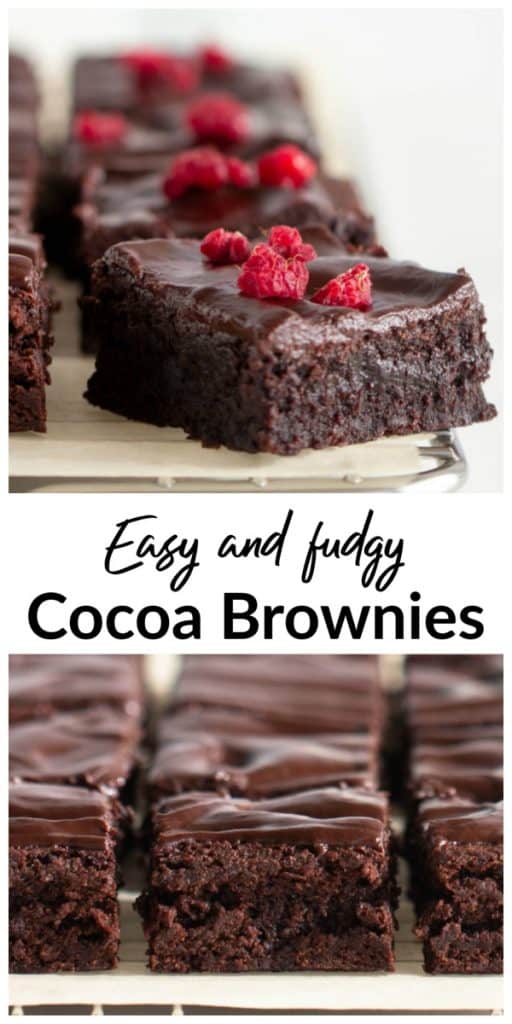 Collage with squares of cocoa brownies