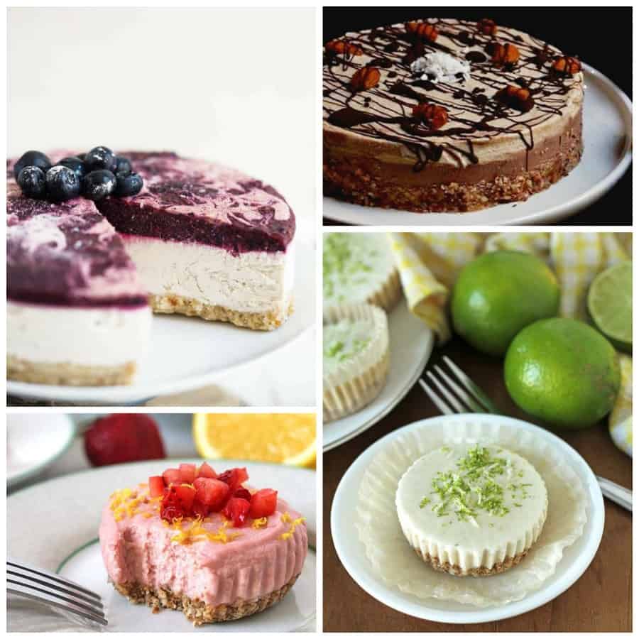 Collage of vegan no-bake cheesecakes