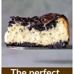 Slice of Oreo Cheesecake; pin with text