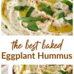 White bowl with Hummus, image long pin with text