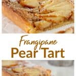 Cut rectangular pear tart image collage, with text