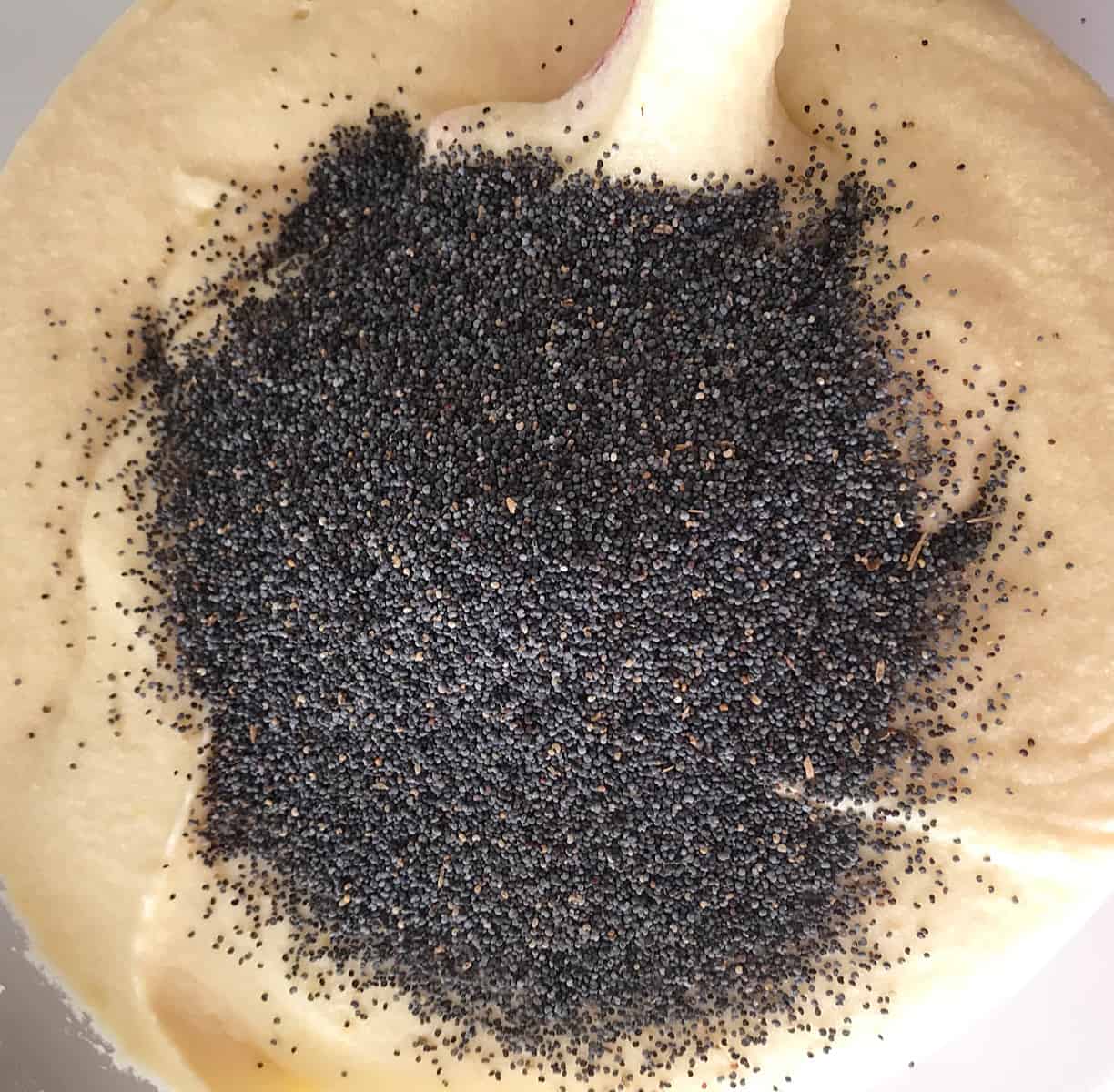 Yellow Cake batter with poppy seeds