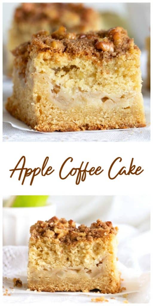 Squares of apple Coffee Cake in a collage with text
