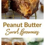 Peanut butter swirl brownies long pin with text
