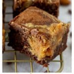 Peanut butter swirl brownies long pin with text