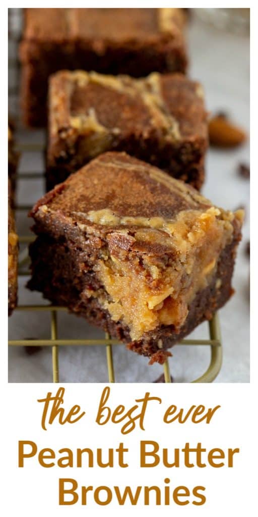 Peanut butter swirl brownies long pin with text