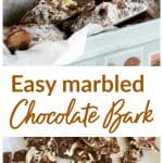 Marbled chocolate bark long pin with text