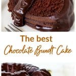 Glazed Chocolate bundt cake image collage with text