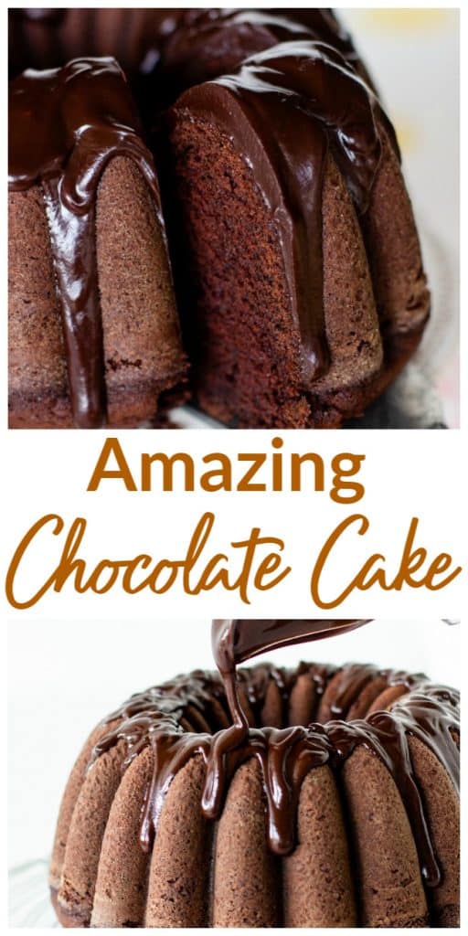 Glazed Chocolate bundt cake image collage with text