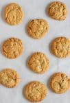 Flat view of baked cookies on parchmente paper