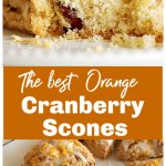 Triangular cranberry orange scones, long pin with text