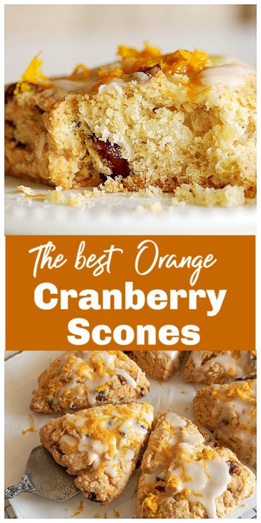 Triangular cranberry orange scones, long pin with text