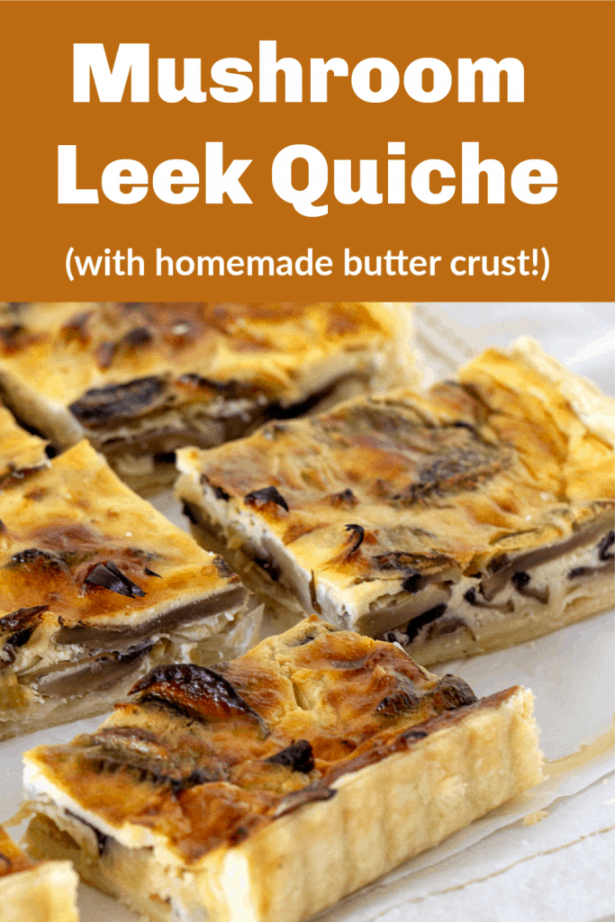 Mushroom quiche squares pin with text