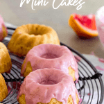 Glazed mini bundt cakes on wire rack, pin with text