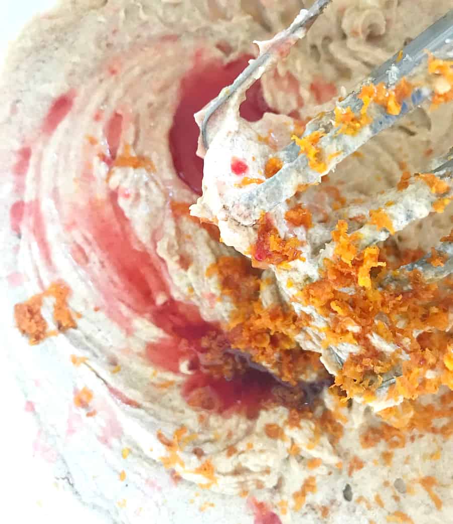 Blood orange cake batter, juice and zest