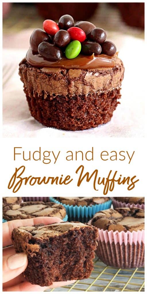 Brownie muffins, pin with text