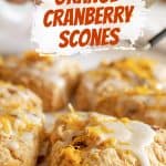 Triangle scones with glaze and orange zest, image with text