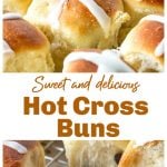 Image collage of sweet glazed buns, with text