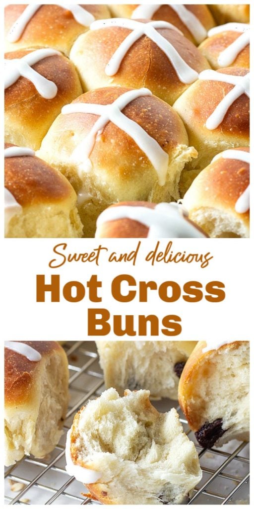 Image collage of sweet glazed buns, with text