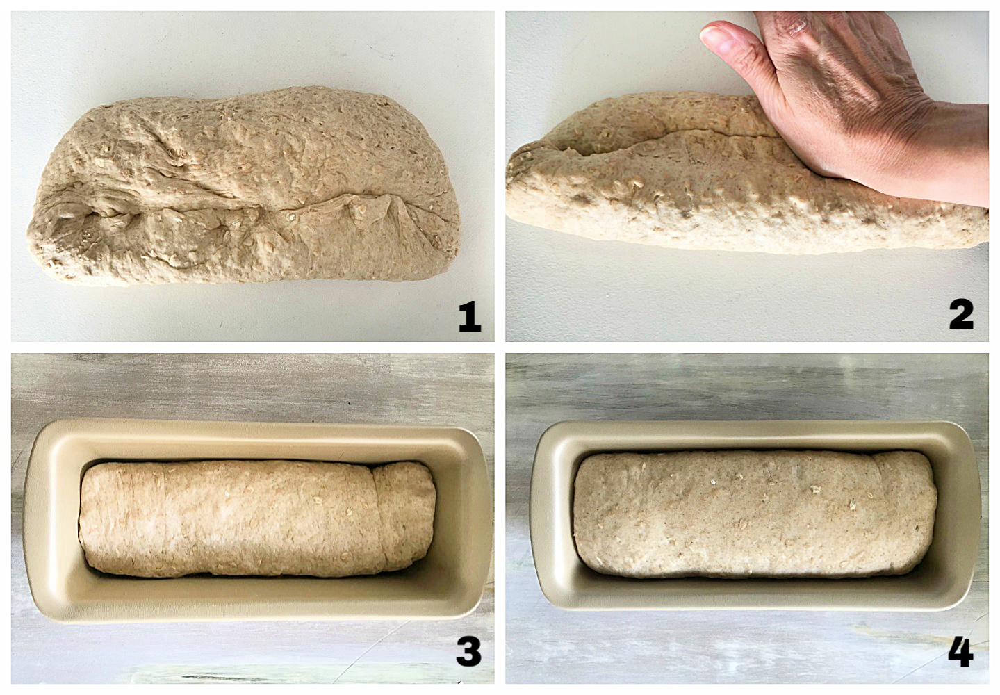 Image collage of bread process for making a loaf 