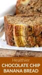 Stack of banana bread slices on parchment paper, wooden board
