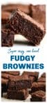 Brownies squares on white surface, long pin with images and text