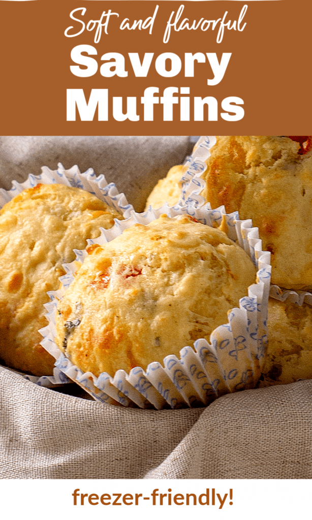 Whole muffins on beige napkin, image with text