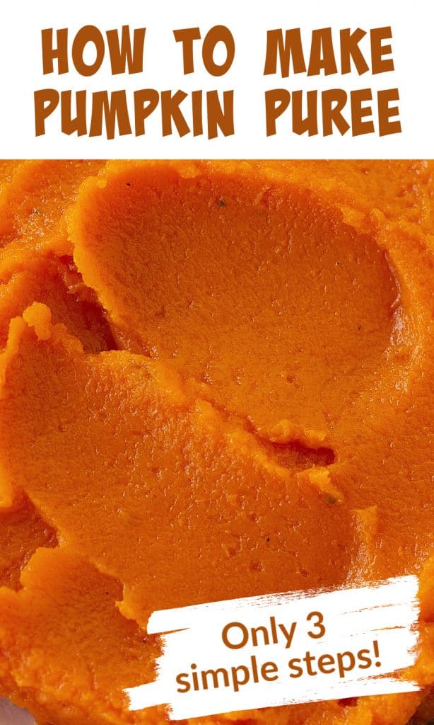 Close up of pumpkin puree; image with text