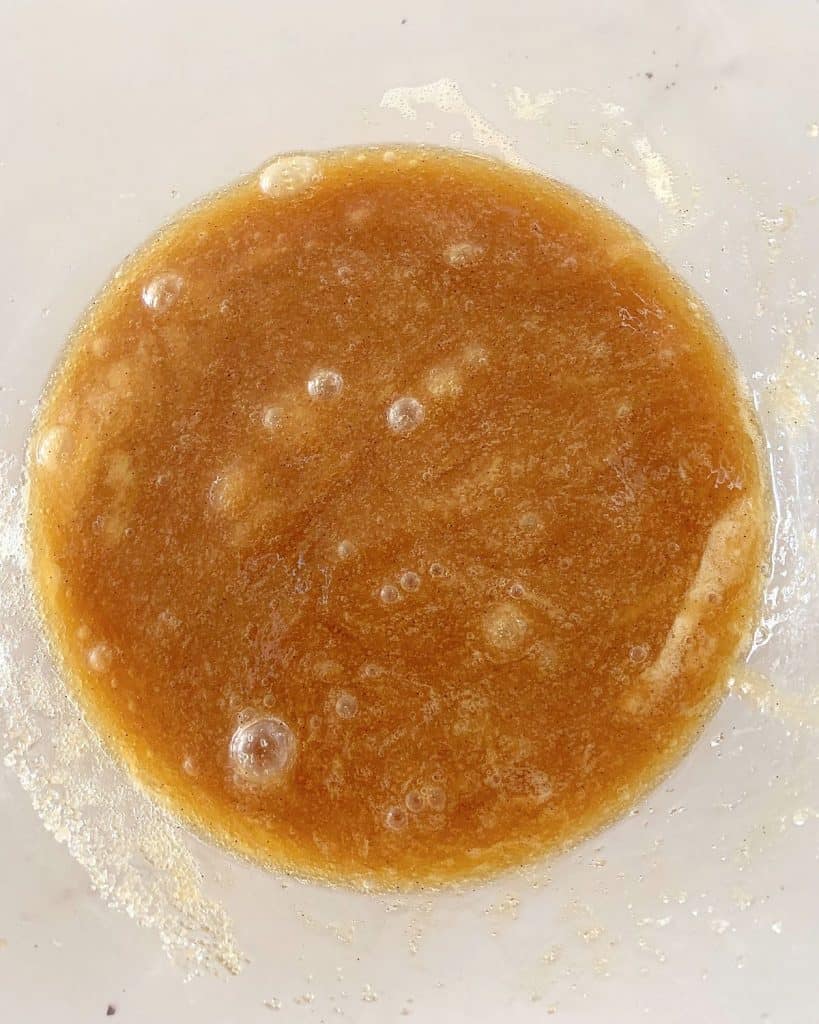 View from above of pecan pie filling.