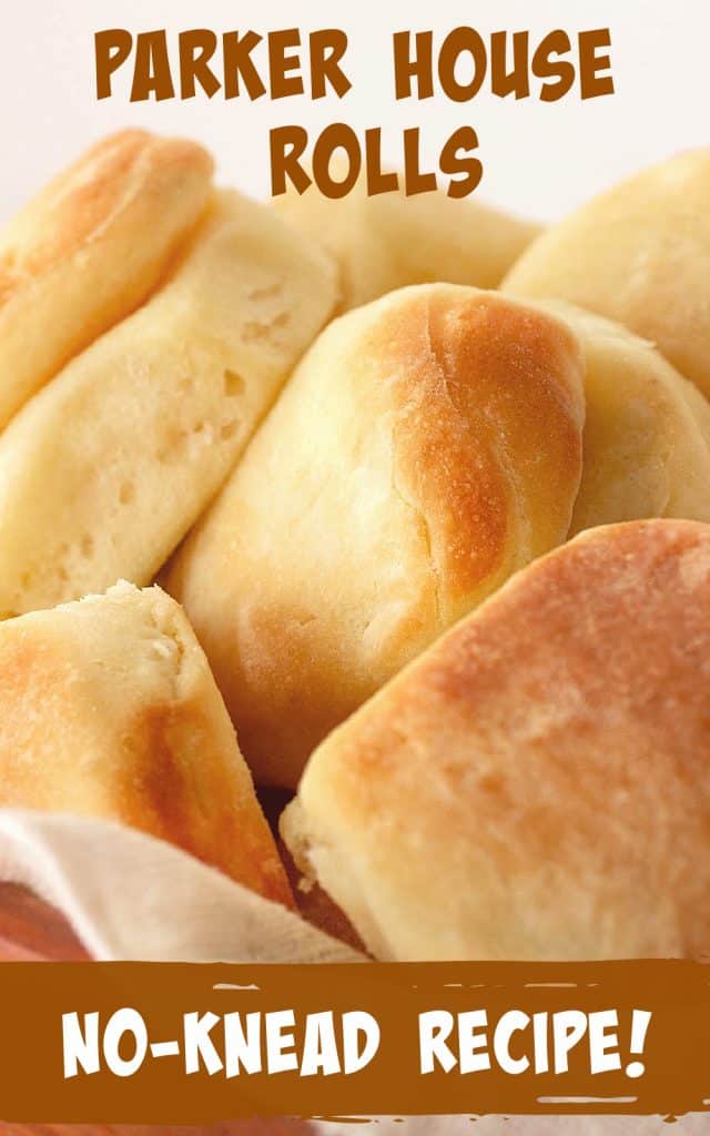 Dinner rolls close-up image with brown text