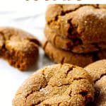 Light brown text over image of several crackled ginger cookies