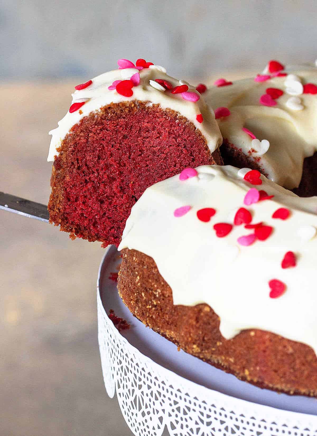 Red Velvet Cream Cheese Swirl Bundt Cake - Sprinkle Bakes