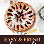 Whole and sliced plum cake with brown text overlay.